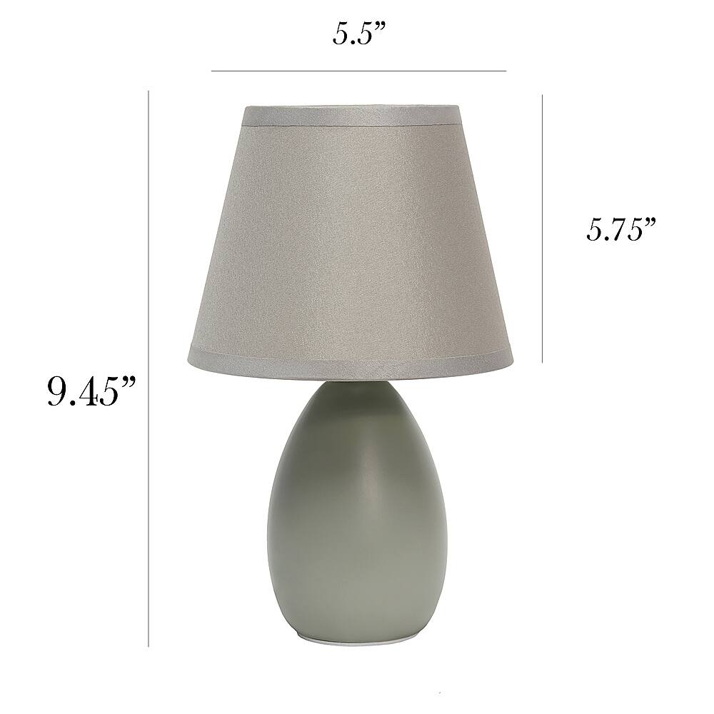 Left View: Simple Designs Mini Egg Oval Ceramic Table Lamp 2 Pack Set, Gray