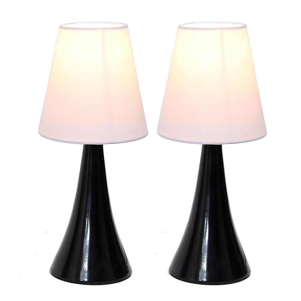 Left View: Simple Designs Valencia Colors 2 Pack Mini Touch Table Lamp Set with Fabric Shades, Black