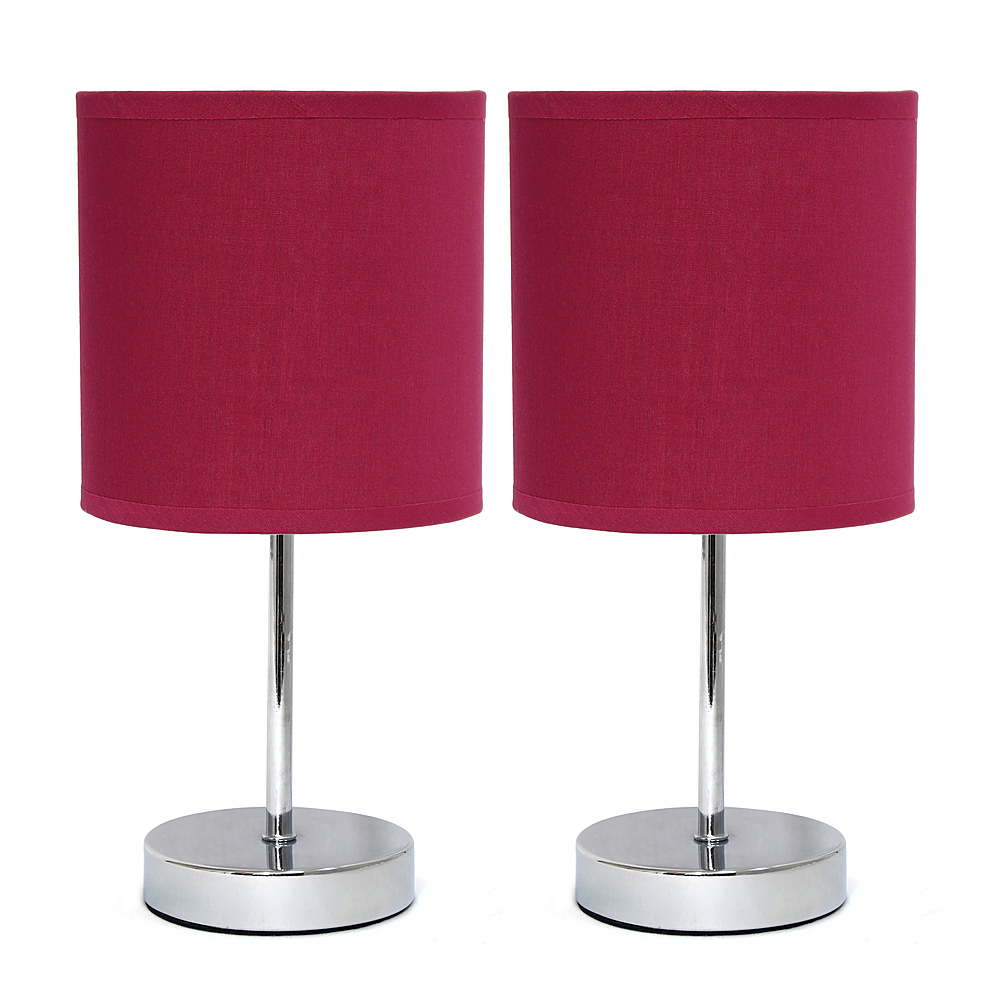Angle View: Simple Designs - Chrome Mini Basic Table Lamp with Fabric Shade 2 Pack Set - Wine