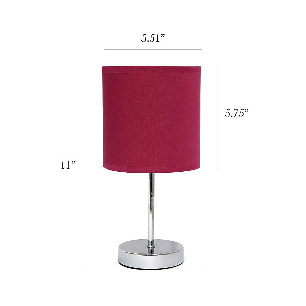 Left View: Simple Designs - Chrome Mini Basic Table Lamp with Fabric Shade 2 Pack Set - Wine