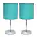 Angle. Simple Designs - Chrome Mini Basic Table Lamp with Fabric Shade 2 Pack Set - Chrome/Blue.