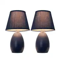 Simple Designs - Mini Egg Oval Ceramic Table Lamp 2 Pack Set - Black - Front_Zoom