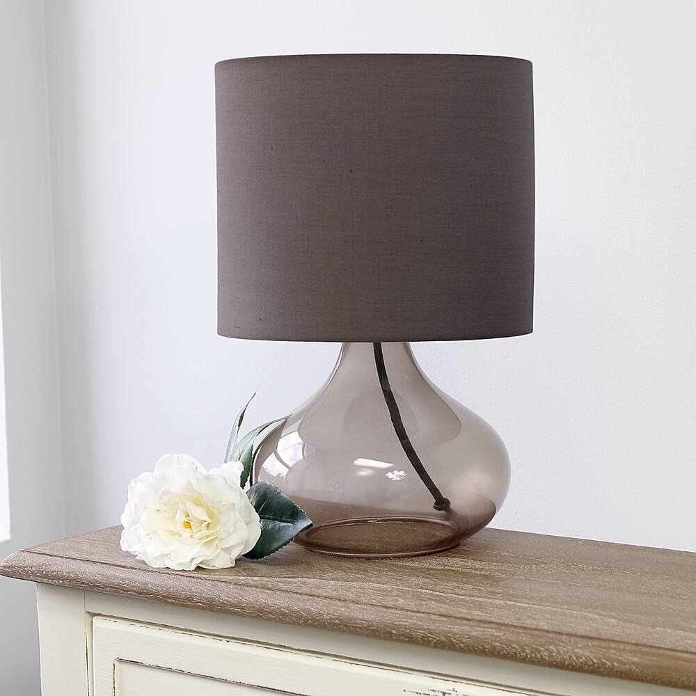 Alt View Zoom 11. Simple Designs - Glass Raindrop Table Lamp with Fabric Shade - Smoke Gray/Gray.