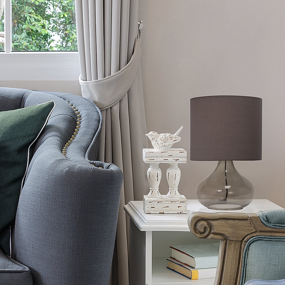 Alt View Zoom 12. Simple Designs - Glass Raindrop Table Lamp with Fabric Shade - Smoke Gray/Gray.