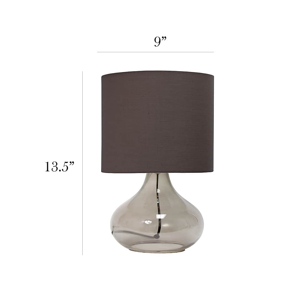 Left View: Simple Designs - Glass Raindrop Table Lamp with Fabric Shade - Smoke Gray/Gray