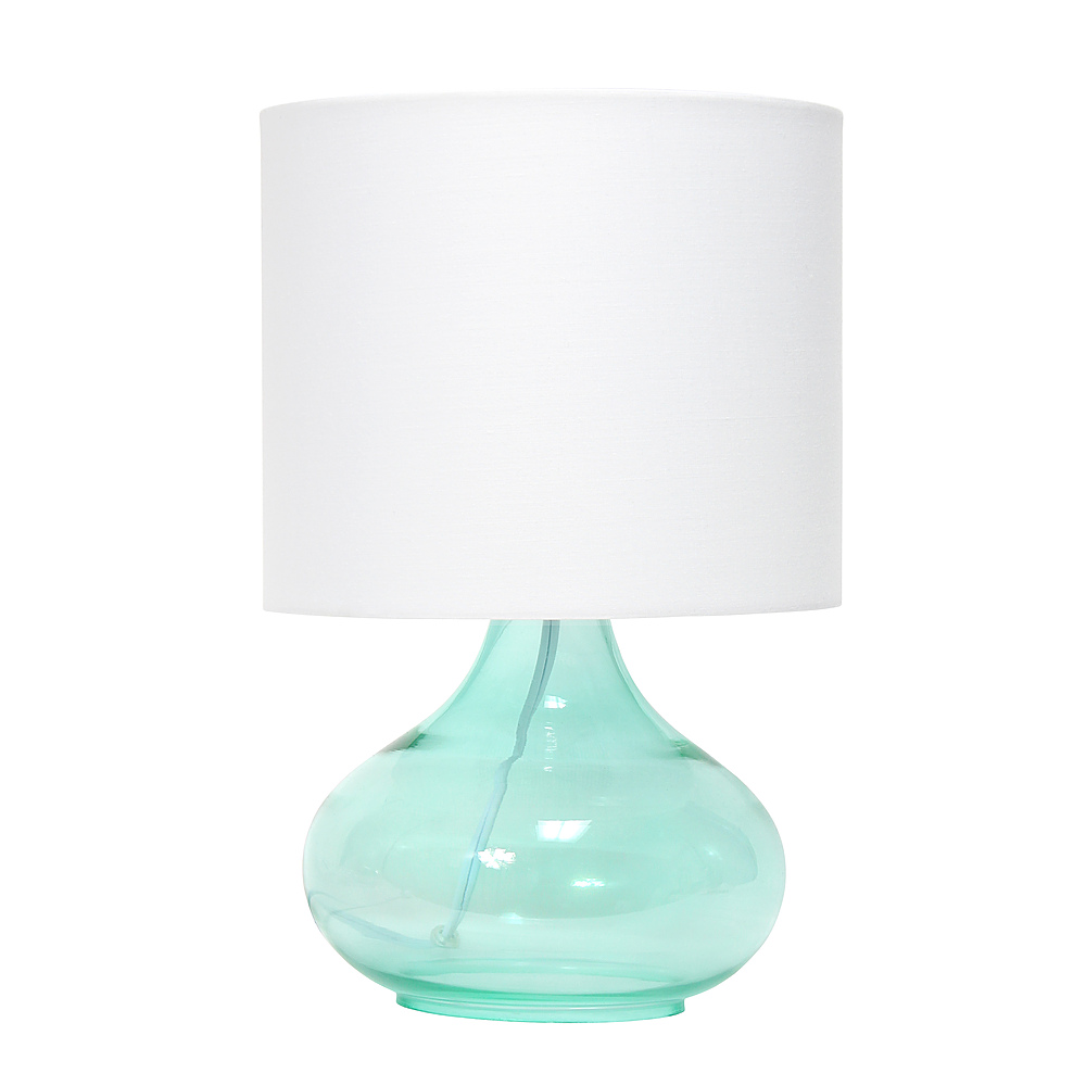 Angle View: Simple Designs - Glass Raindrop Table Lamp with Fabric Shade - Aqua/White