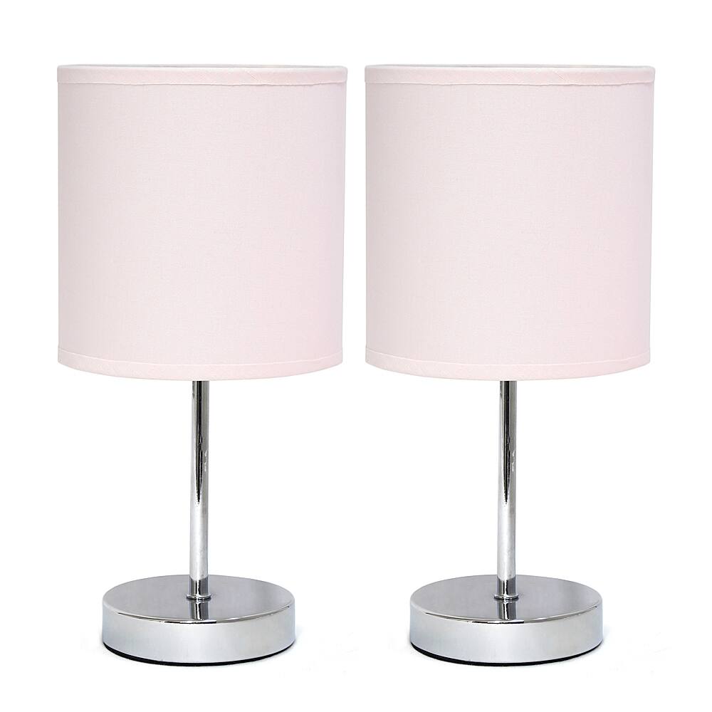 Angle View: Simple Designs Chrome Mini Basic Table Lamp with Fabric Shade 2 Pack Set, Blush Pink