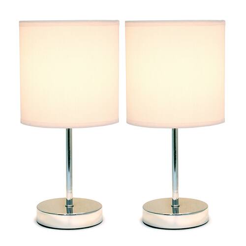 Simple Designs Chrome Mini Basic Table Lamp with Fabric Shade 2 Pack Set, Blush Pink