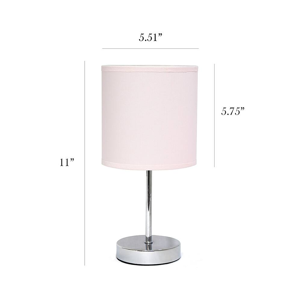 Left View: Simple Designs Chrome Mini Basic Table Lamp with Fabric Shade 2 Pack Set, Blush Pink