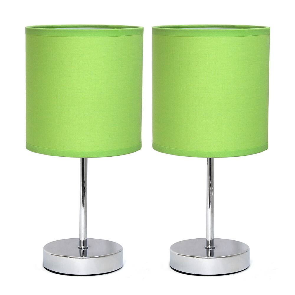 Angle View: Simple Designs Chrome Mini Basic Table Lamp with Fabric Shade 2 Pack Set