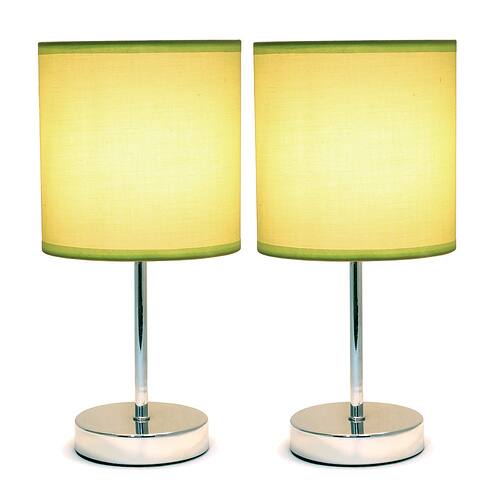 Simple Designs Chrome Mini Basic Table Lamp with Fabric Shade 2 Pack Set