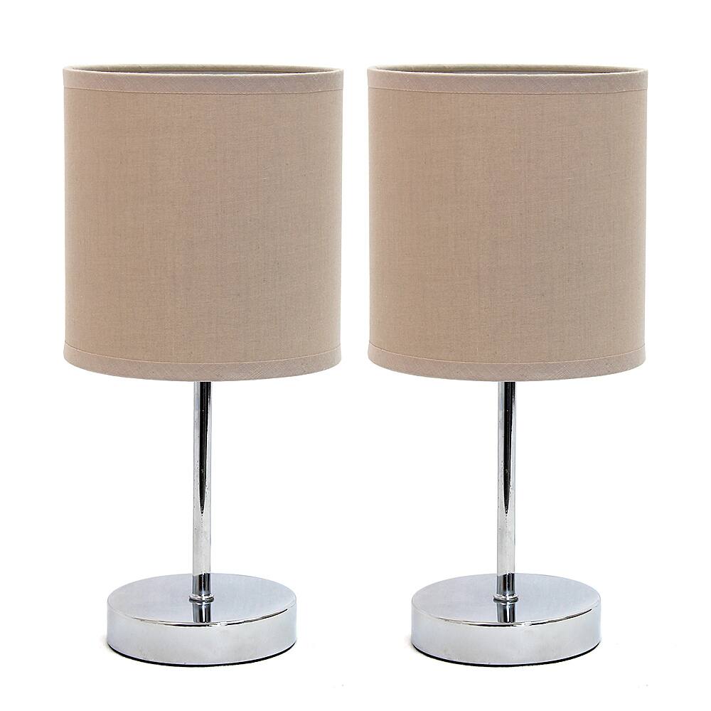 Angle View: Simple Designs Chrome Mini Basic Table Lamp with Fabric Shade 2 Pack Set