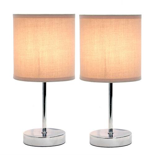 Simple Designs Chrome Mini Basic Table Lamp with Fabric Shade 2 Pack Set