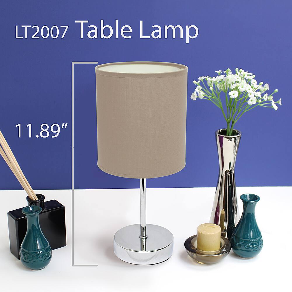 Left View: Simple Designs Chrome Mini Basic Table Lamp with Fabric Shade 2 Pack Set