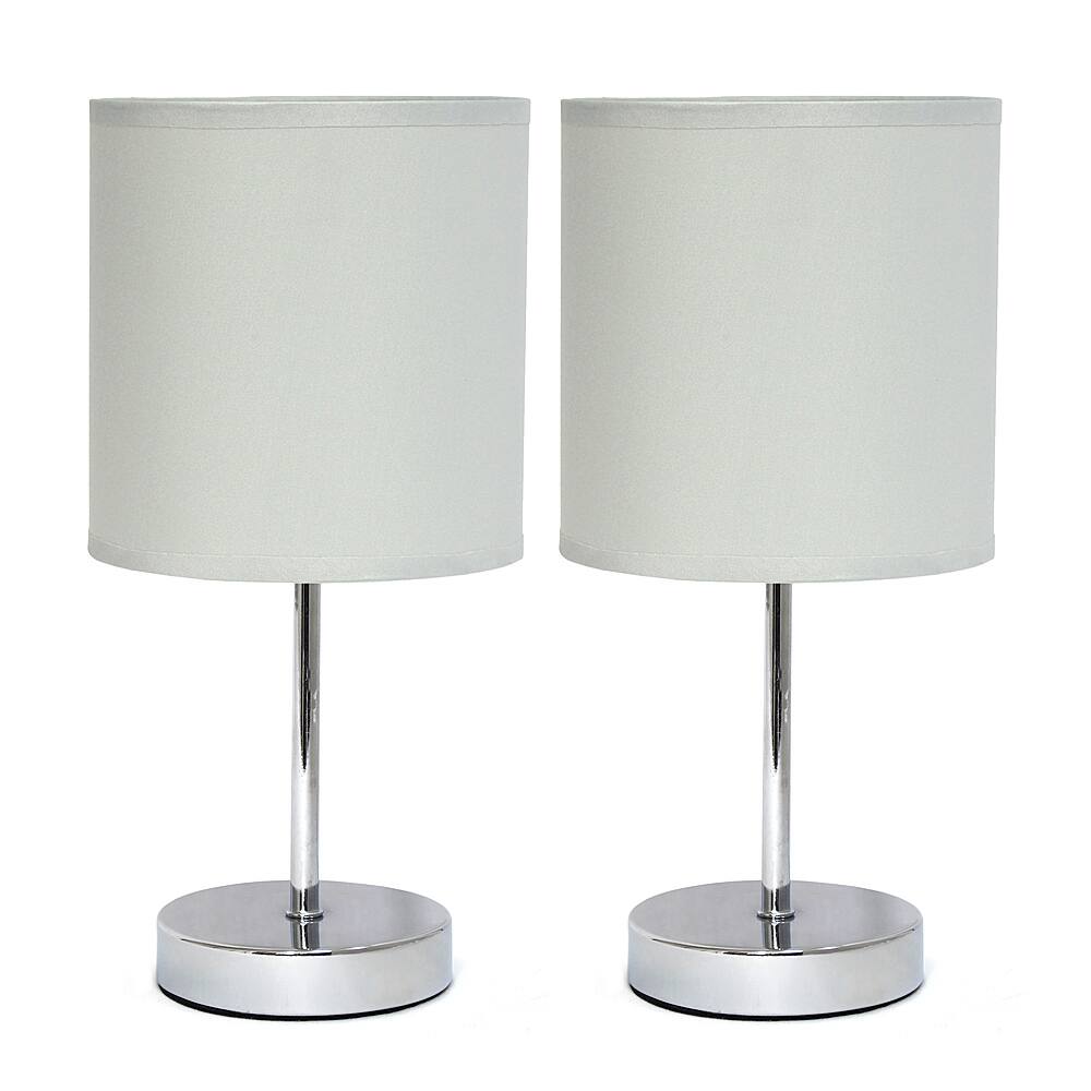 Angle View: Simple Designs - Chrome Mini Basic Table Lamp with Fabric Shade 2 Pack Set - Slate Gray