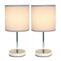 Simple Designs - Chrome Mini Basic Table Lamp with Fabric Shade 2 Pack Set - Slate Gray - Front_Zoom