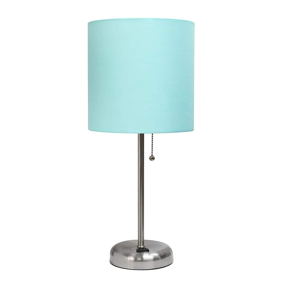 Angle View: Limelights - Stick Lamp with Charging Outlet and Fabric Shade - Aqua