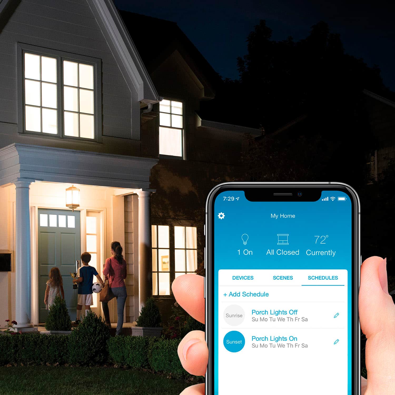 Smart Lighting Control, however you choose:
1. Dimmer Switch: From the Wall
2. Lutron App: On the Go
3. On the Devices: Kitchen, My Home, 3 Open
4. Voice Assistant: Pico Remote
5. Hey Google, turn on the lights: Throughout your Home