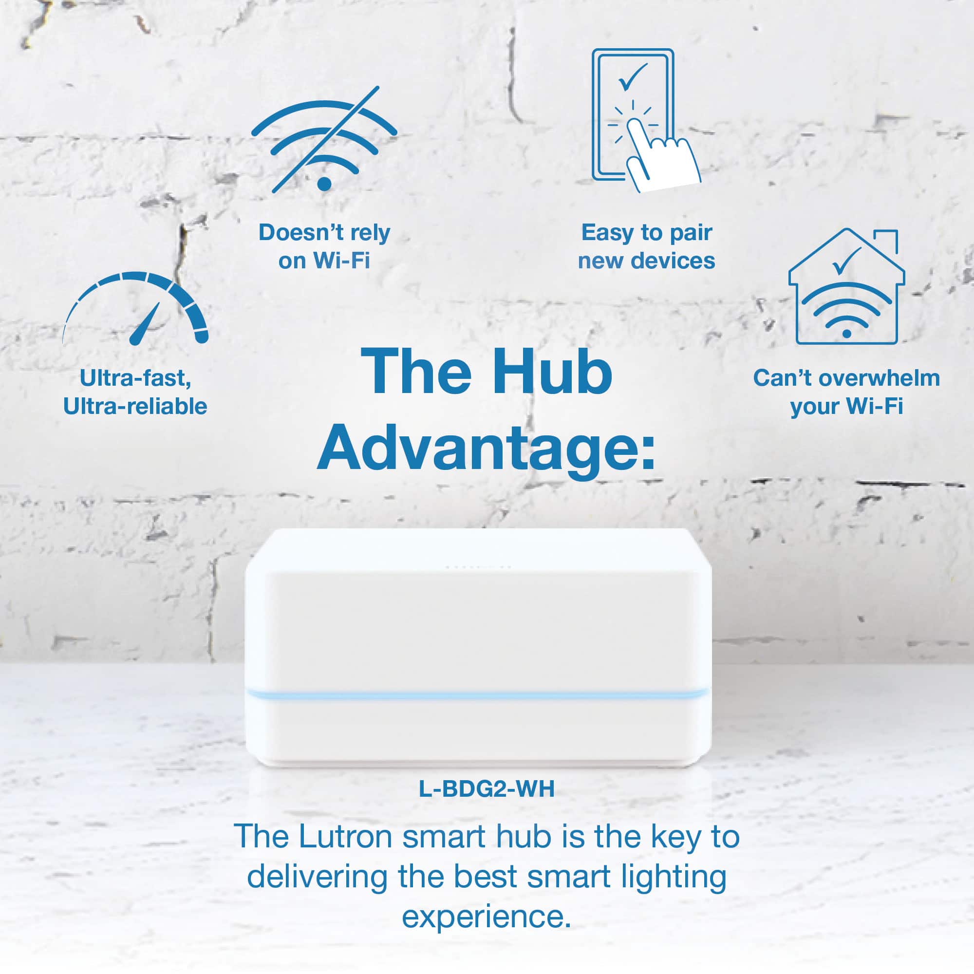 The Hub Advantage: L-BDG2-WH The Lutron smart hub is the key to delivering the best smart lighting experience.