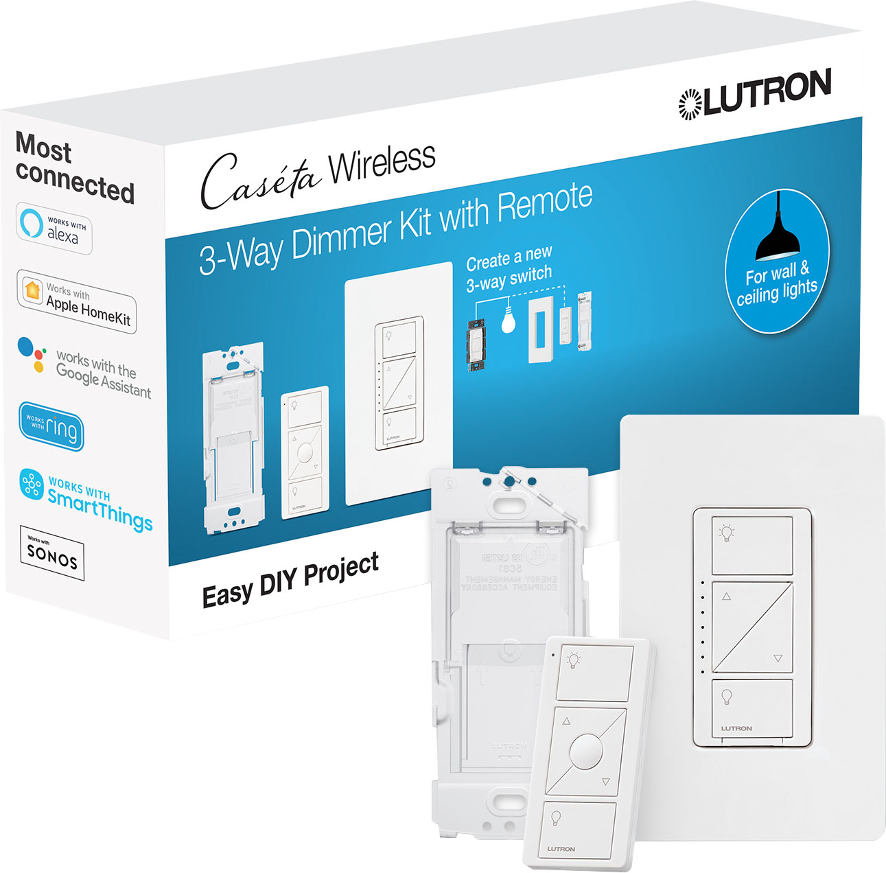 Lutron - Caseta Smart Dimmer Switch 3-Way Kit - White