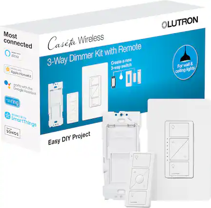 Most Wireless connected Casta with Remote SO - Kit alexa Dimmer 3-Way Create a new 3-way switch Works with Apple HomeKit works with Google the Assistant UN - ring LUTRON wall & For ceiling lights WORKS 00 WITH SmartThings SONOS Project Easy DIY 2 o Sc0 TAAN m ACCESIDT TREMO TIN LUTPN Packaging may vary