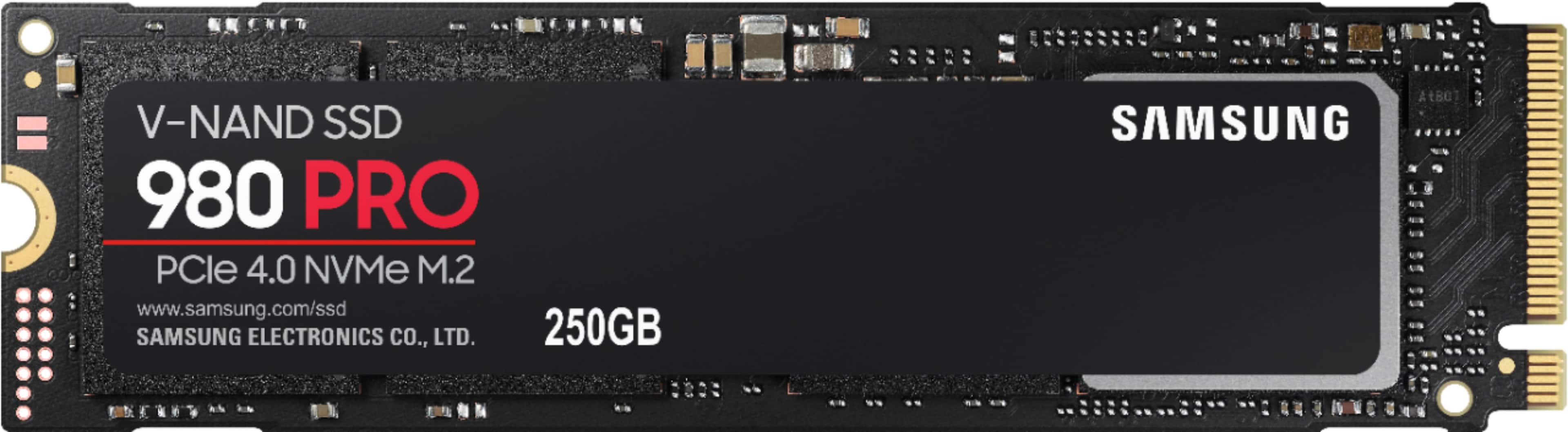 Front. Samsung - 980 PRO 250GB Internal Gaming SSD PCIe Gen 4 x4 NVMe - Black.