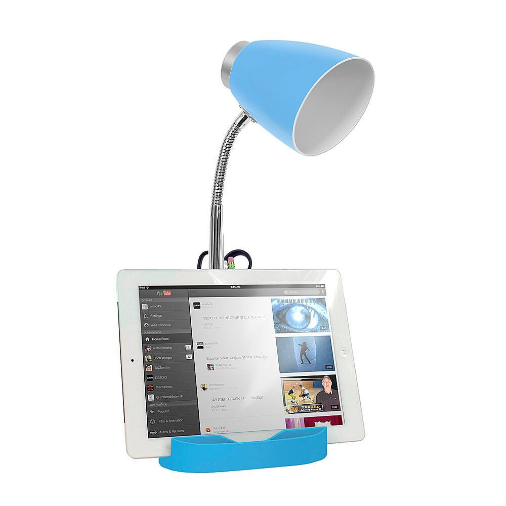 Left. Limelights - Gooseneck Organizer Desk Lamp with iPad Tablet Stand Book Holder - Blue.