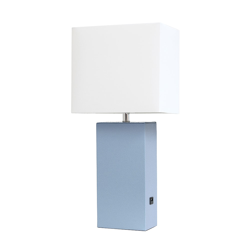 Angle View: Elegant Designs - Modern Leather Table Lamp with USB and White Fabric Shade - Periwinkle