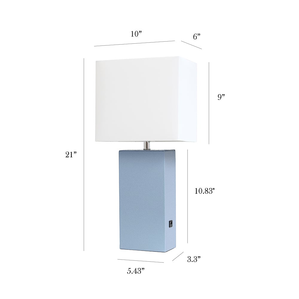 Left View: Elegant Designs - Modern Leather Table Lamp with USB and White Fabric Shade - Periwinkle