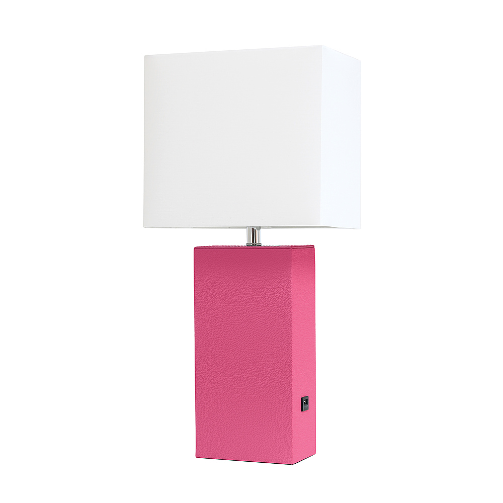 Angle View: Elegant Designs - Modern Leather Table Lamp with USB and White Fabric Shade - Hot Pink