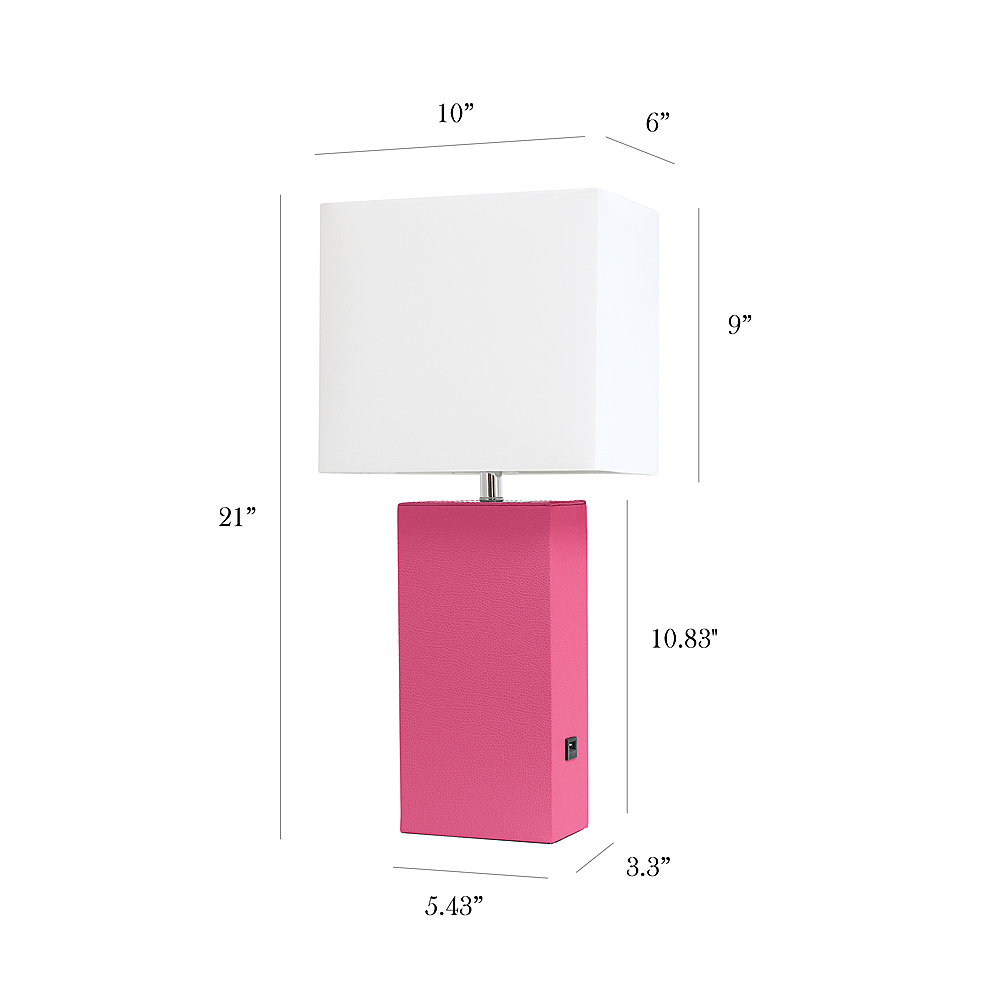 Left View: Elegant Designs - Modern Leather Table Lamp with USB and White Fabric Shade - Hot Pink