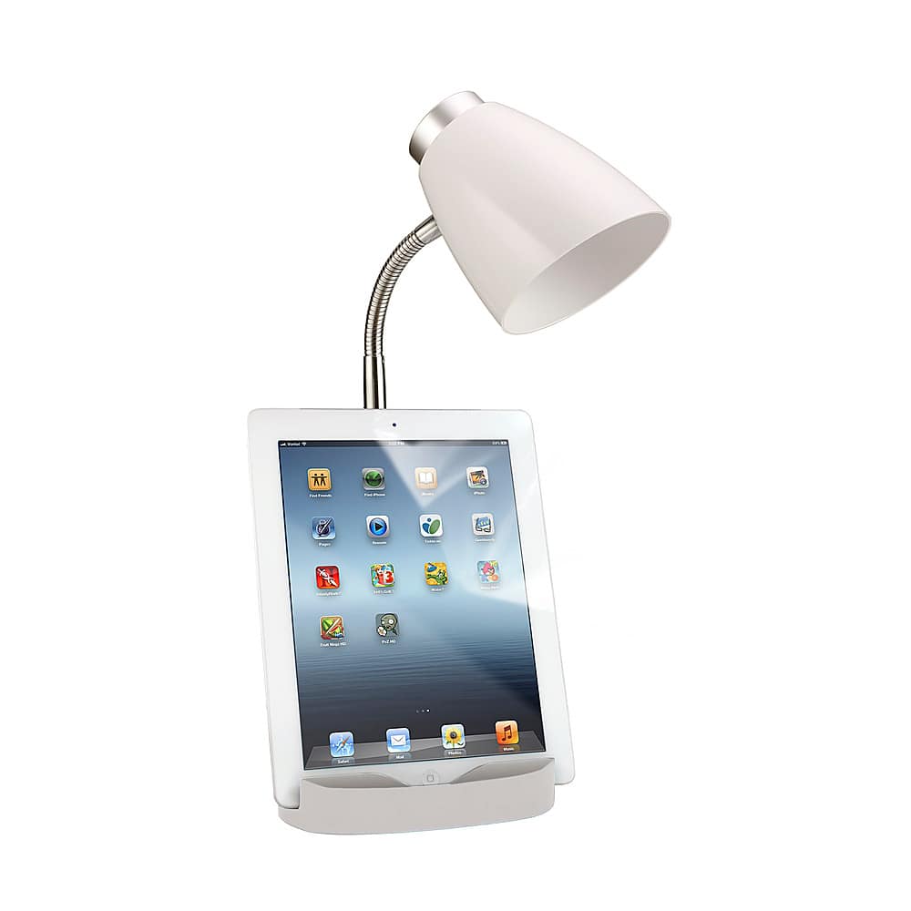 Left. Limelights - Gooseneck Organizer Desk Lamp with iPad Tablet Stand Book Holder - White.