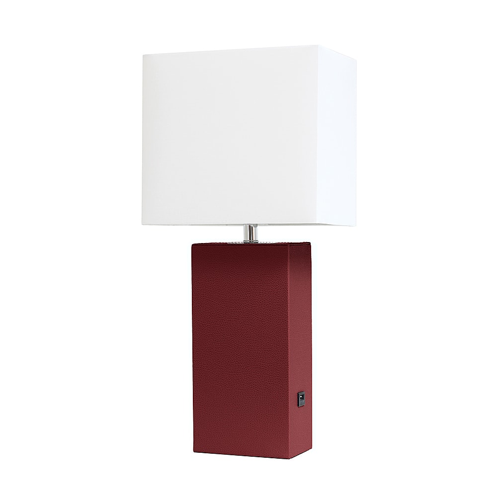 Angle View: Elegant Designs - Modern Leather Table Lamp with USB and White Fabric Shade - Red