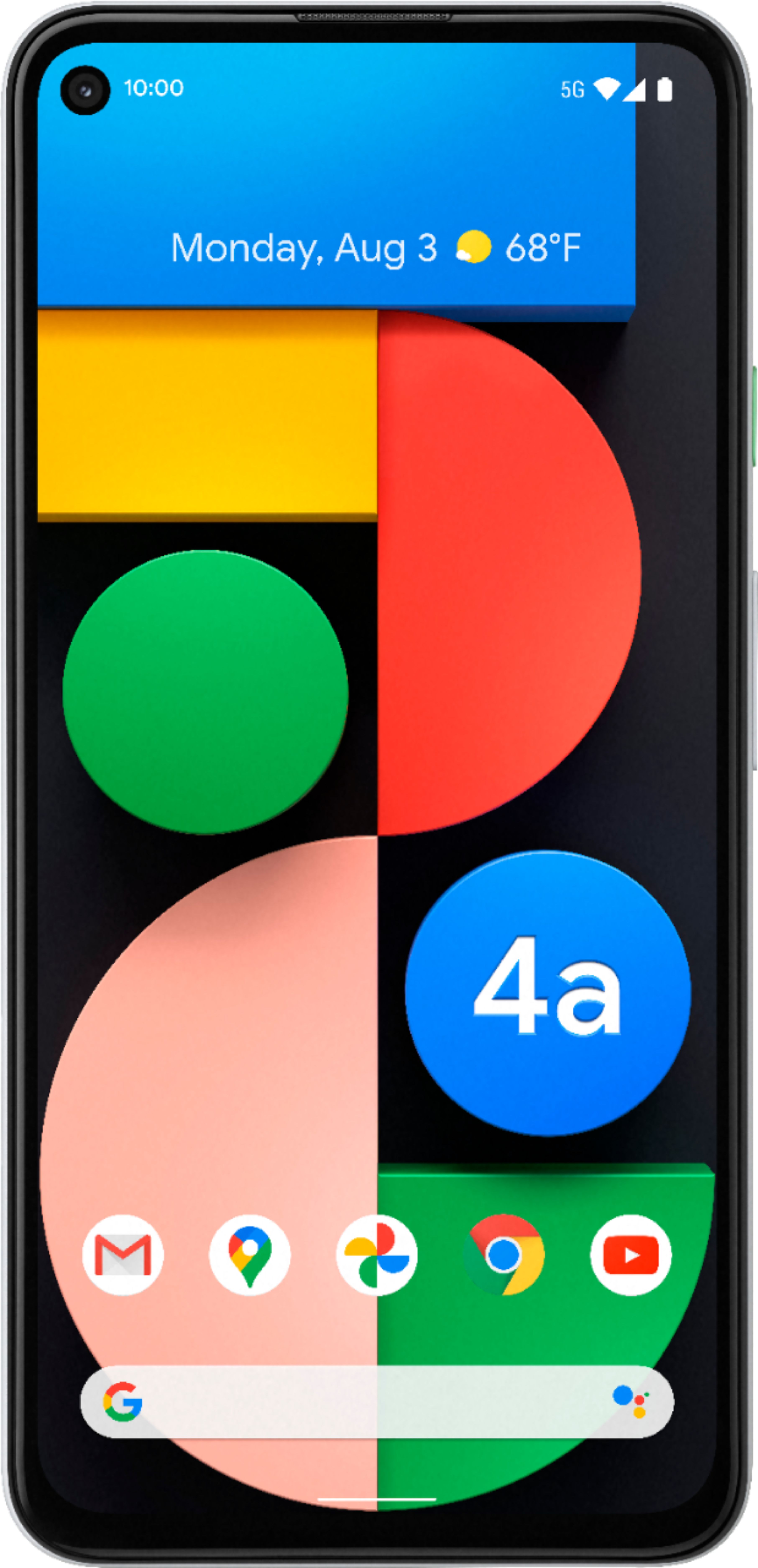 Angle View: Google Pixel 4a with 5G - 5G smartphone - RAM 6 GB / Internal Memory 128 GB - OLED display - 6.2" - 2340 x 1080 pixels - 2x rear cameras 12.2 MP, 16 MP - front camera 8 MP - clearly white