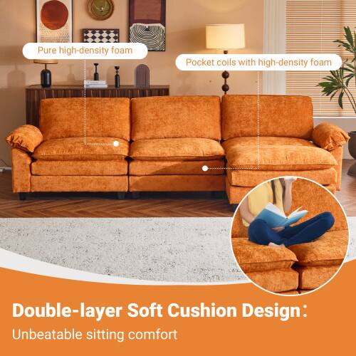 Pure high-density foam  
Pocket coils with high-density foam  

Double-layer Soft Cushion Design:  
Unbeatable sitting comfort
