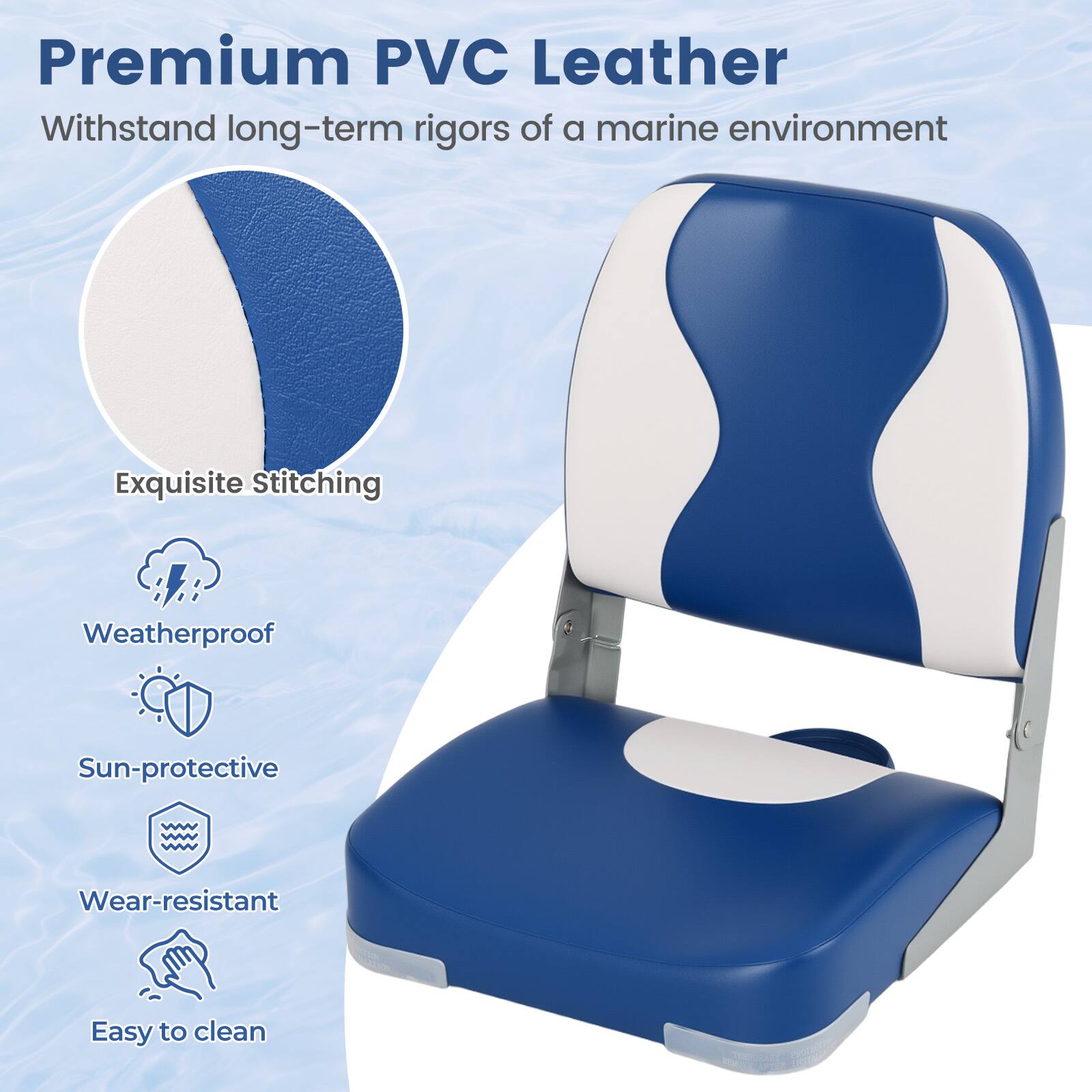 Premium PVC Leather  
Withstand long-term rigors of a marine environment  

Exquisite Stitching  
Weatherproof  
Sun-protective  
Wear-resistant  
Easy to clean