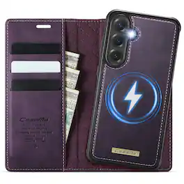 Dteck - for Samsung Galaxy S26 FE Detachable Magnetic Phone Case, 2 in 1 PU Leather RFID Blocking Card Slots Wallet - Purple
