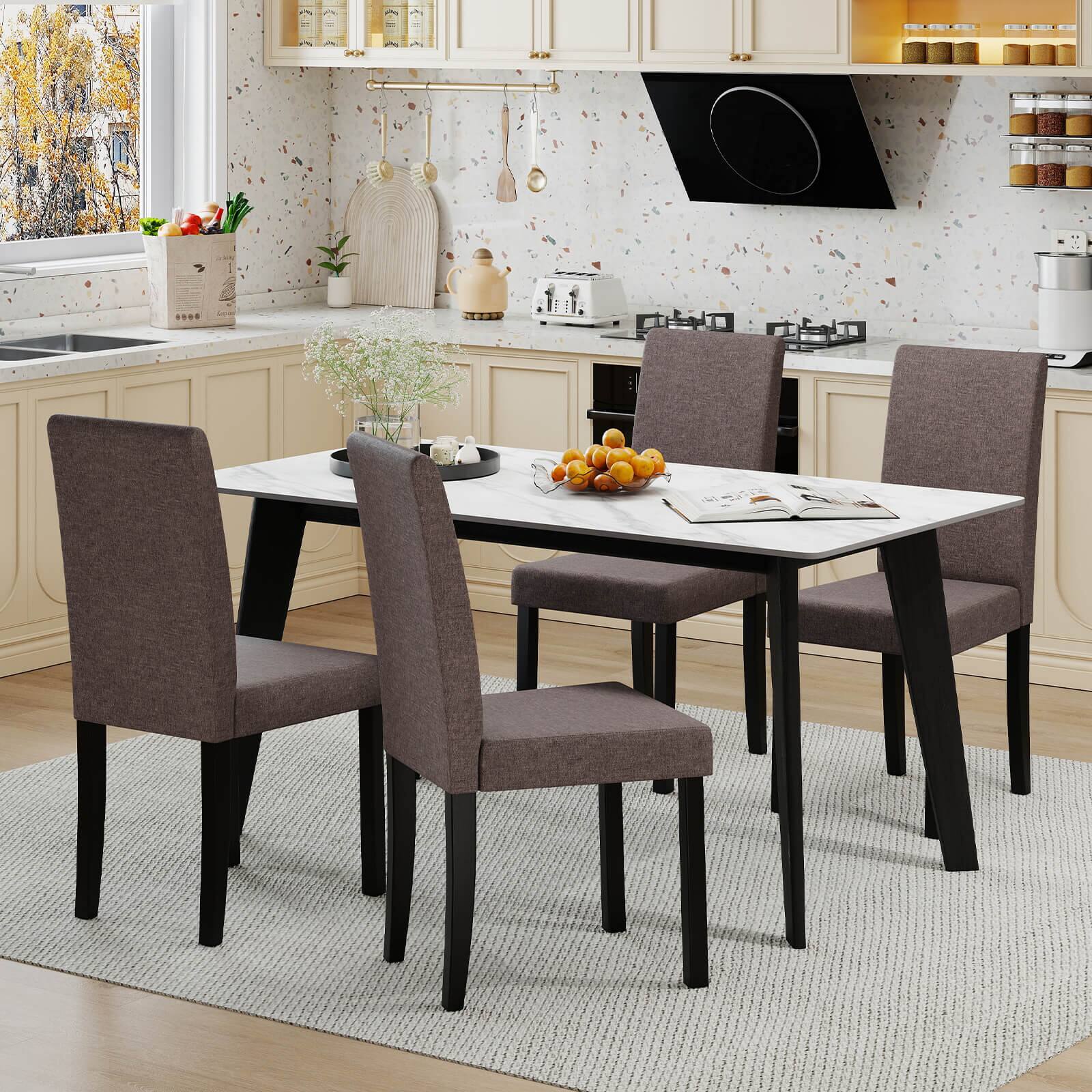 Alt View 3. Costway - Costway Dining Chair Set of 2 Fabric Upholstered Rubber Wood Legs Side Armless - Brown.
