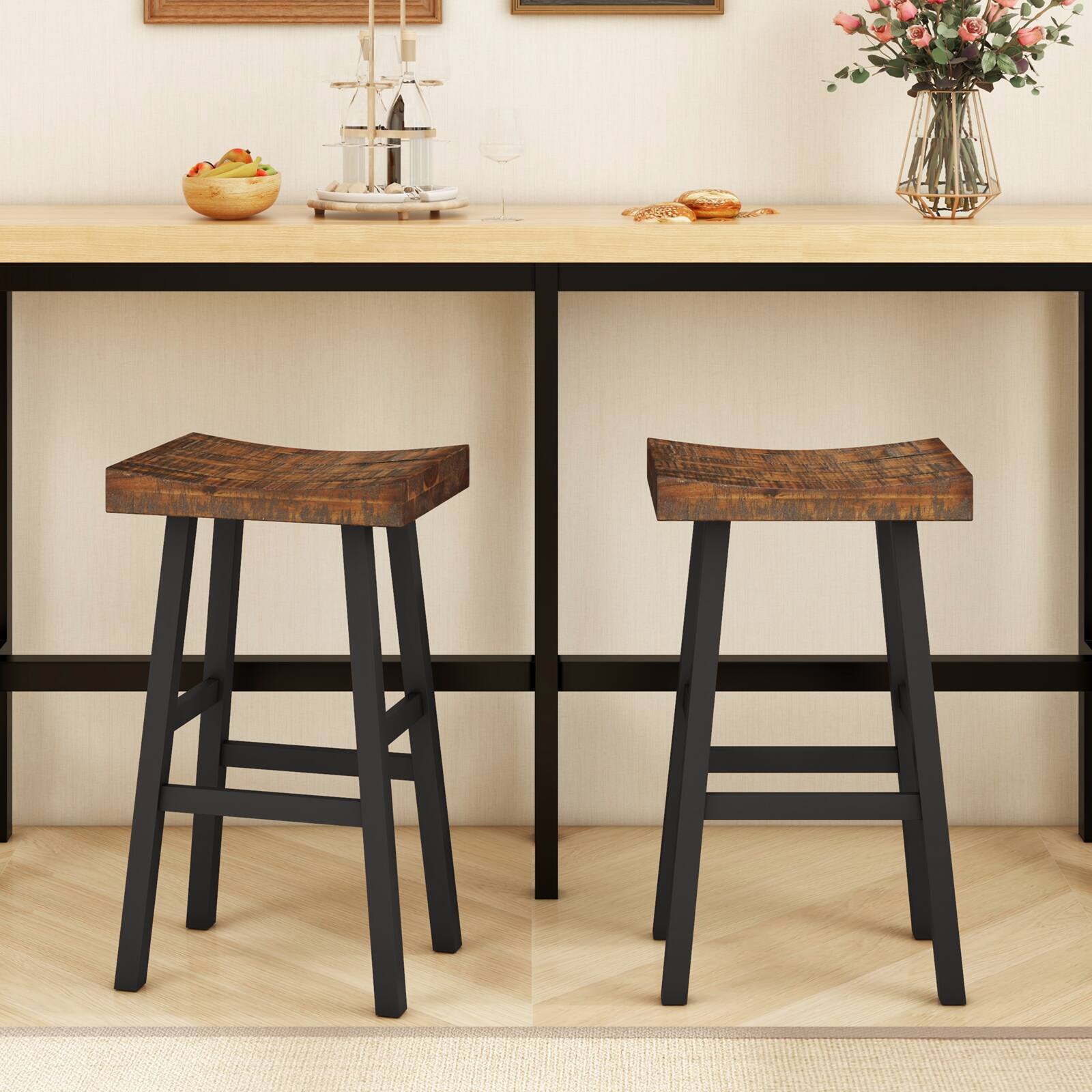 Alt View 5. Gymax - Gymax 29 Inch Bar Stools Set of 4 Bar Height Barstools w Saddle Seat - Brown, Black.
