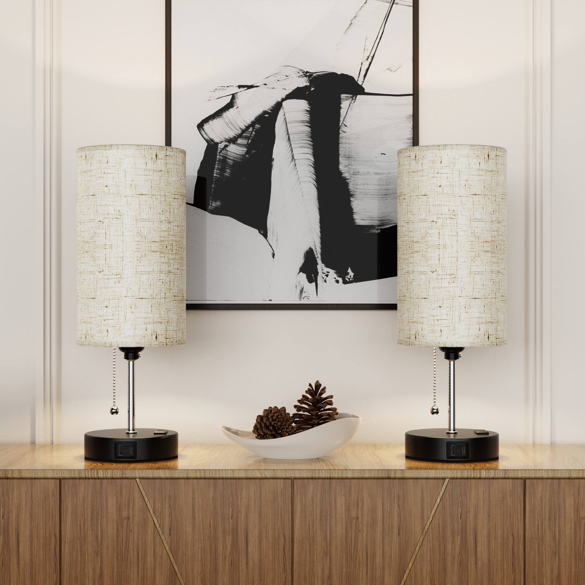 Angle. PAIHOME - Modern Linen Cylinder Table Lamp, Zipper Bedside Lamp Nightstand Desk Lamp for Bedroom Office, 60W LED Bulb Included - Beige.