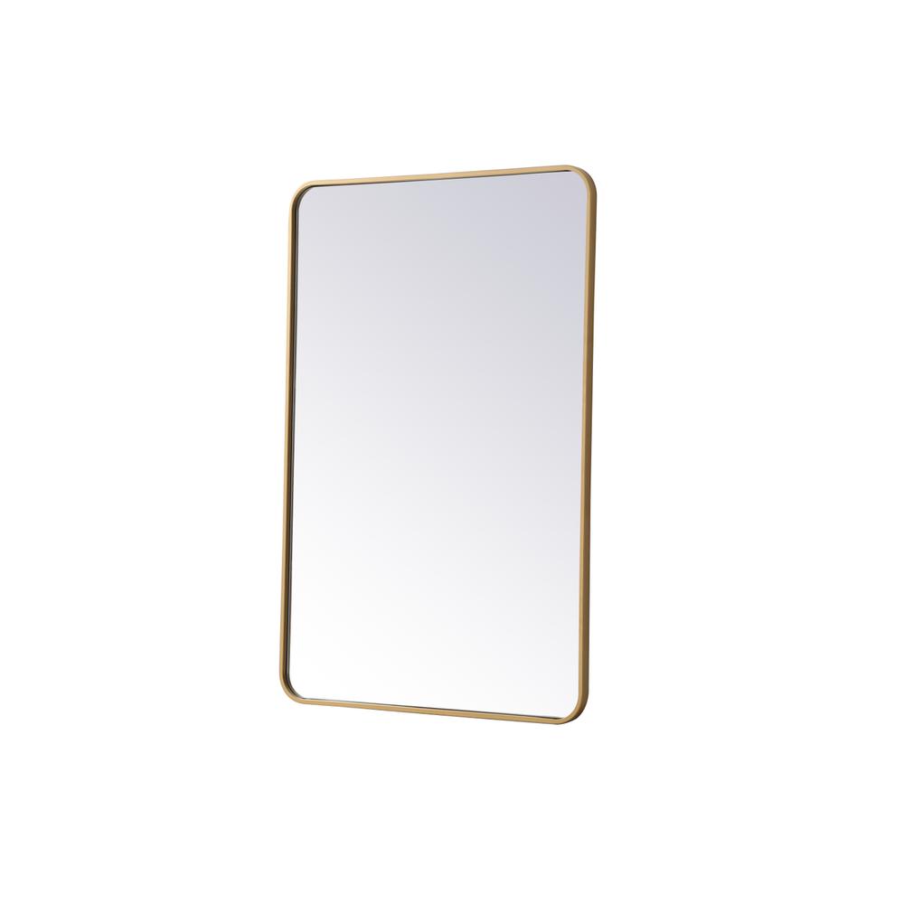 Left. Elegant Decor - Soft corner metal rectangular mirror 28x42 inch in Brass - Brass.