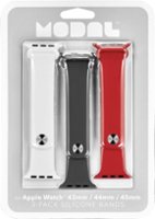 Modal™ - Silicone Watch Band for Apple Watch 42 mm, 44 mm, Apple Watch Series 7 45mm and Apple Watch Series 8 45mm  (3 Pack) - Candy apple red, snow white and stormy gray - Angle_Zoom