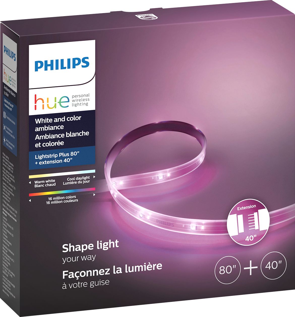 Philips Hue - Kit de démarrage Lightstrip 2m + Extension Lightstrip 1m + Hue  Pont - Ruban LED connecté - Rue du Commerce