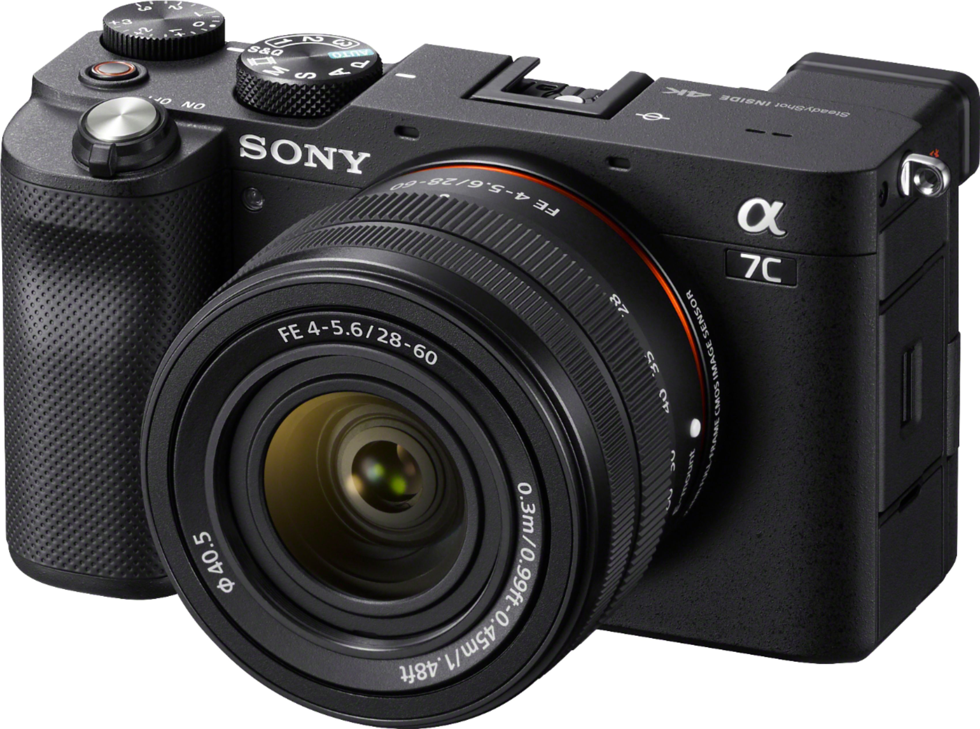 Angle View: Sony - Alpha 7C Full-frame Compact Mirrorless Camera with FE 28-60mm F4-5.6 lens - Black
