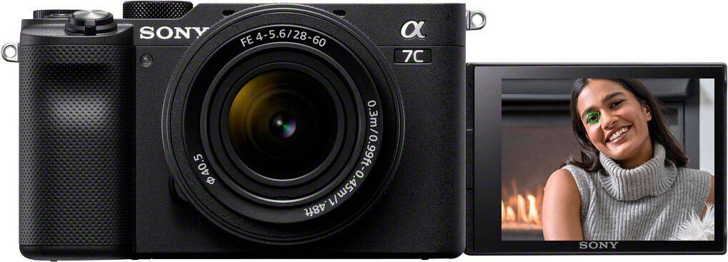 Front. Sony - Alpha 7C Full-frame Compact Mirrorless Camera with FE 28-60mm F4-5.6 lens - Black.
