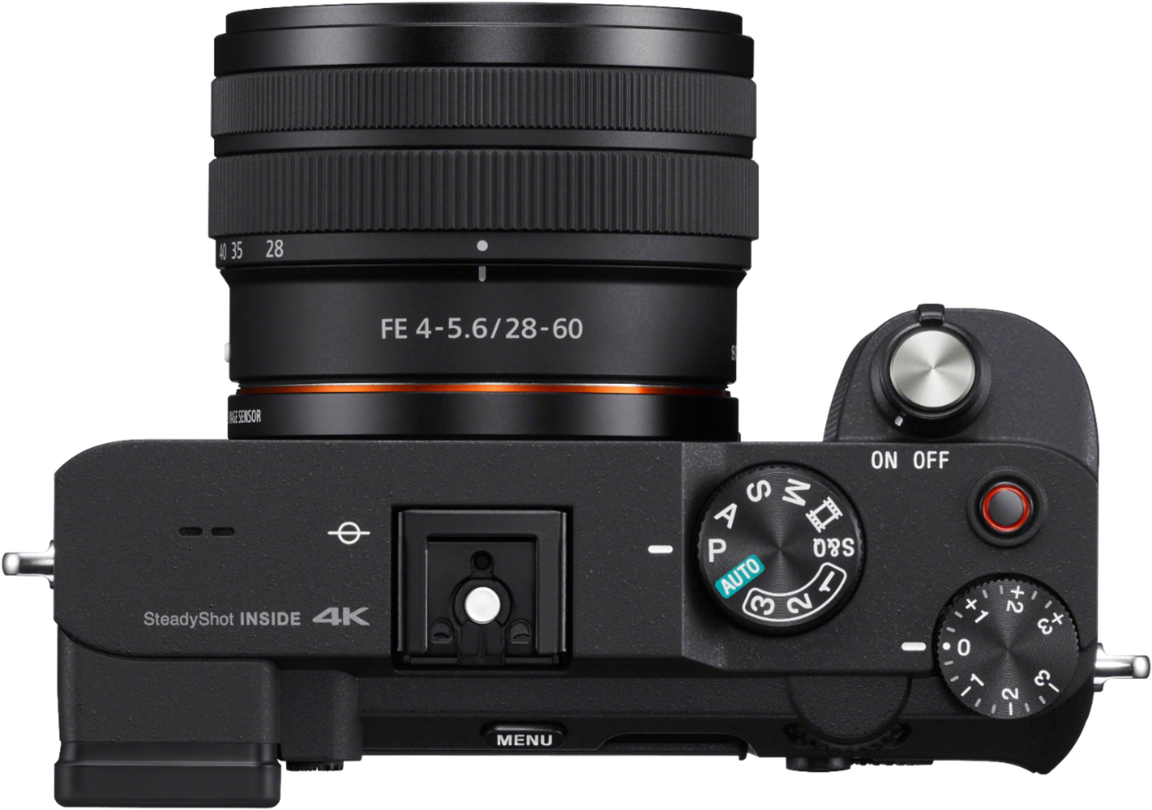 Top. Sony - Alpha 7C Full-frame Compact Mirrorless Camera with FE 28-60mm F4-5.6 lens - Black.