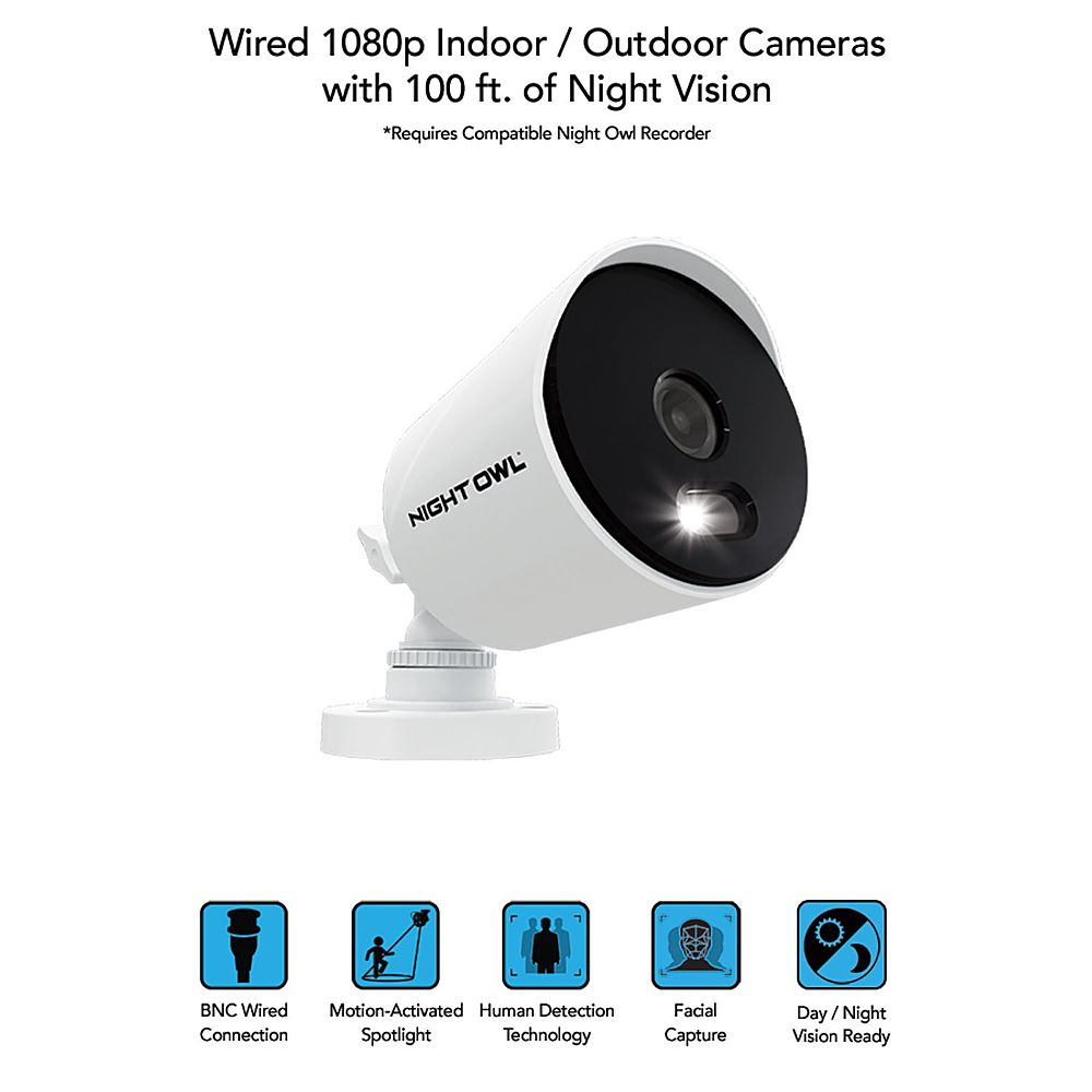 Left View: Night Owl - 1080p HD Wired Cameras with Built-In Spotlights (2-Pack) - White