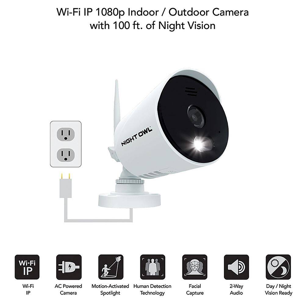 Night Owl 1080p HD WiFi IP Camera with BuiltIn Spotlight White CAM