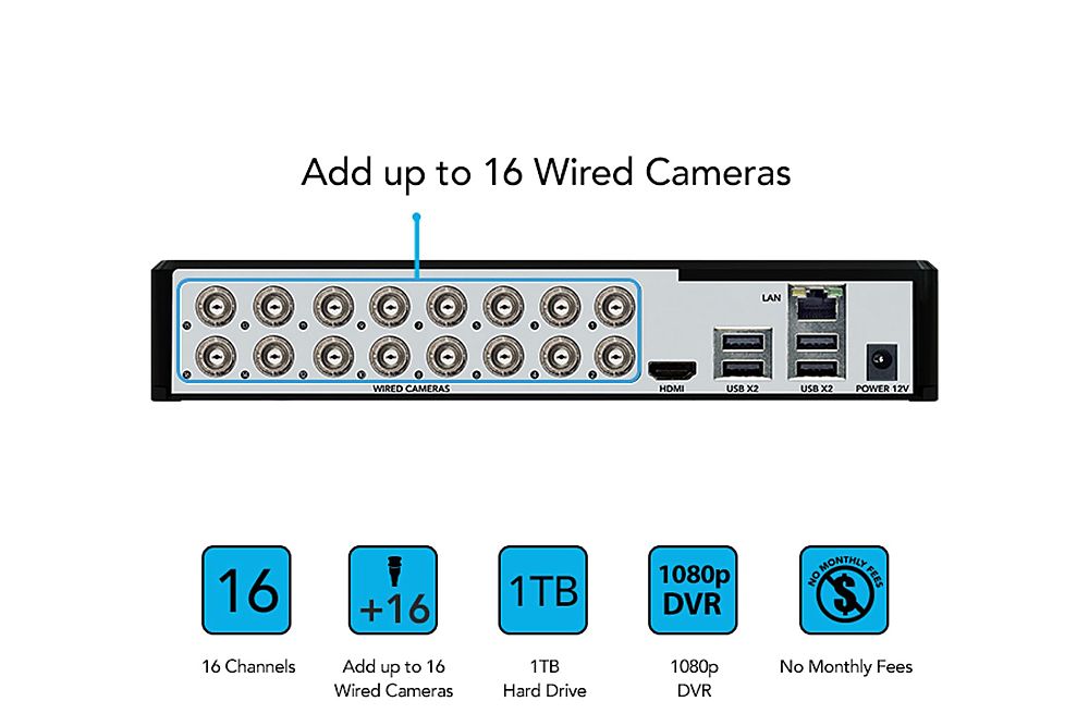 Left View: Night Owl - 16 Channel 1080p HD DVR with 1TB Hard Drive - Black