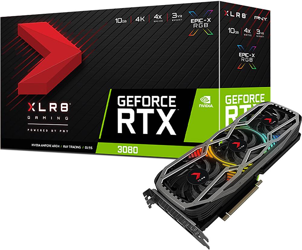Alt View 1. PNY - PNY GeForce RTX 3080 10GB XLR8 Gaming EPIC-X RGB Triple Fan Graphics Card.